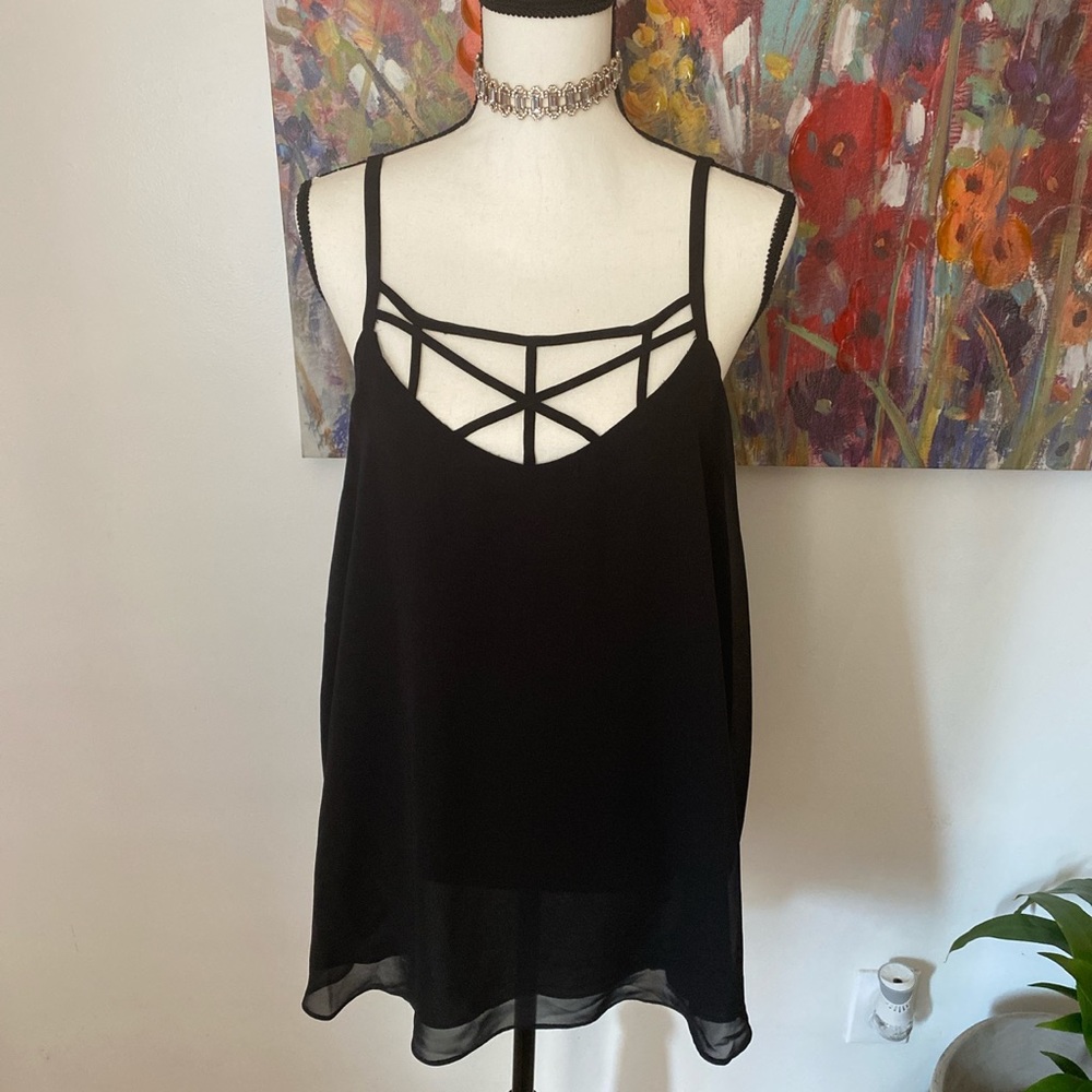 Torrid Sophie black chiffon lattice swing cami